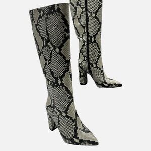 INC Snake-Print Knee Boot in Black & White - Women